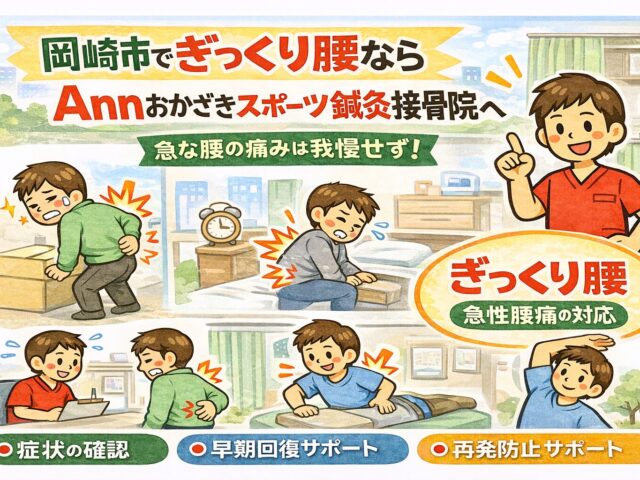【岡崎市でぎっくり腰なら】急な腰の痛みは我慢せずAnnおかざきスポーツ鍼灸接骨院へ